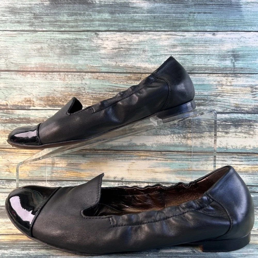 AGL Patent Cap Toe Ballet Flats Womens 8 Black Leather Stretch Trim Dress Shoes